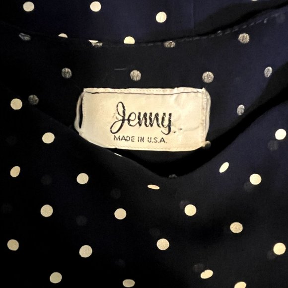 80s Vintage Navy Blue and White Scoop Neck Tulip Sleeve Dress with Side Ties XL - Picture 6 of 6